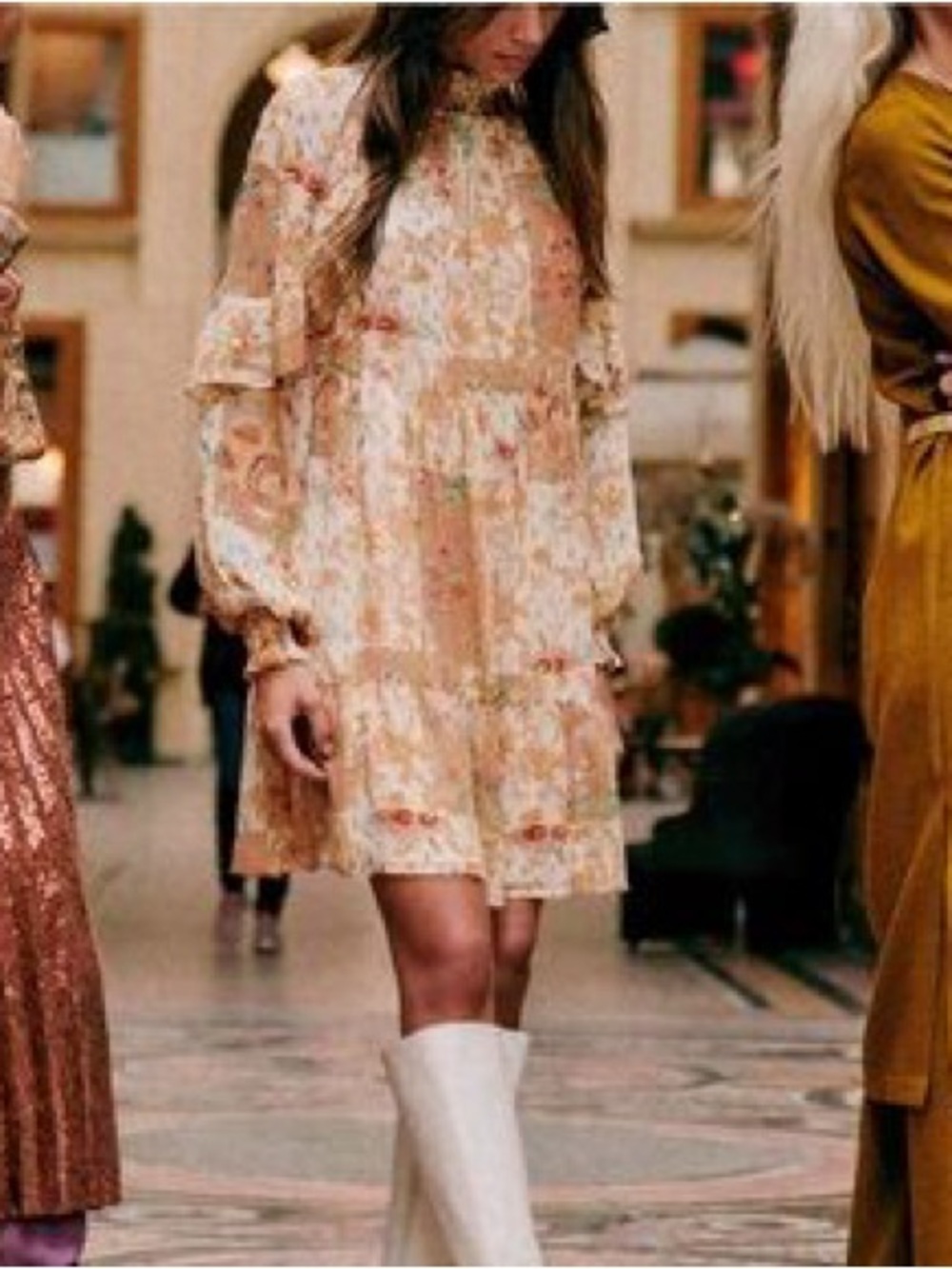 Sézane Estel Dress in Camel Patchwork